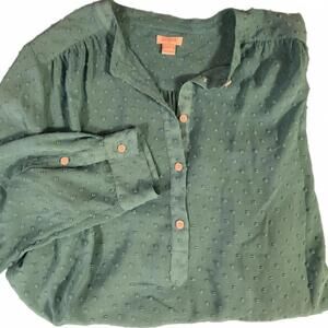 J.Crew Green Swiss Dot Long Sleeve Blouse
